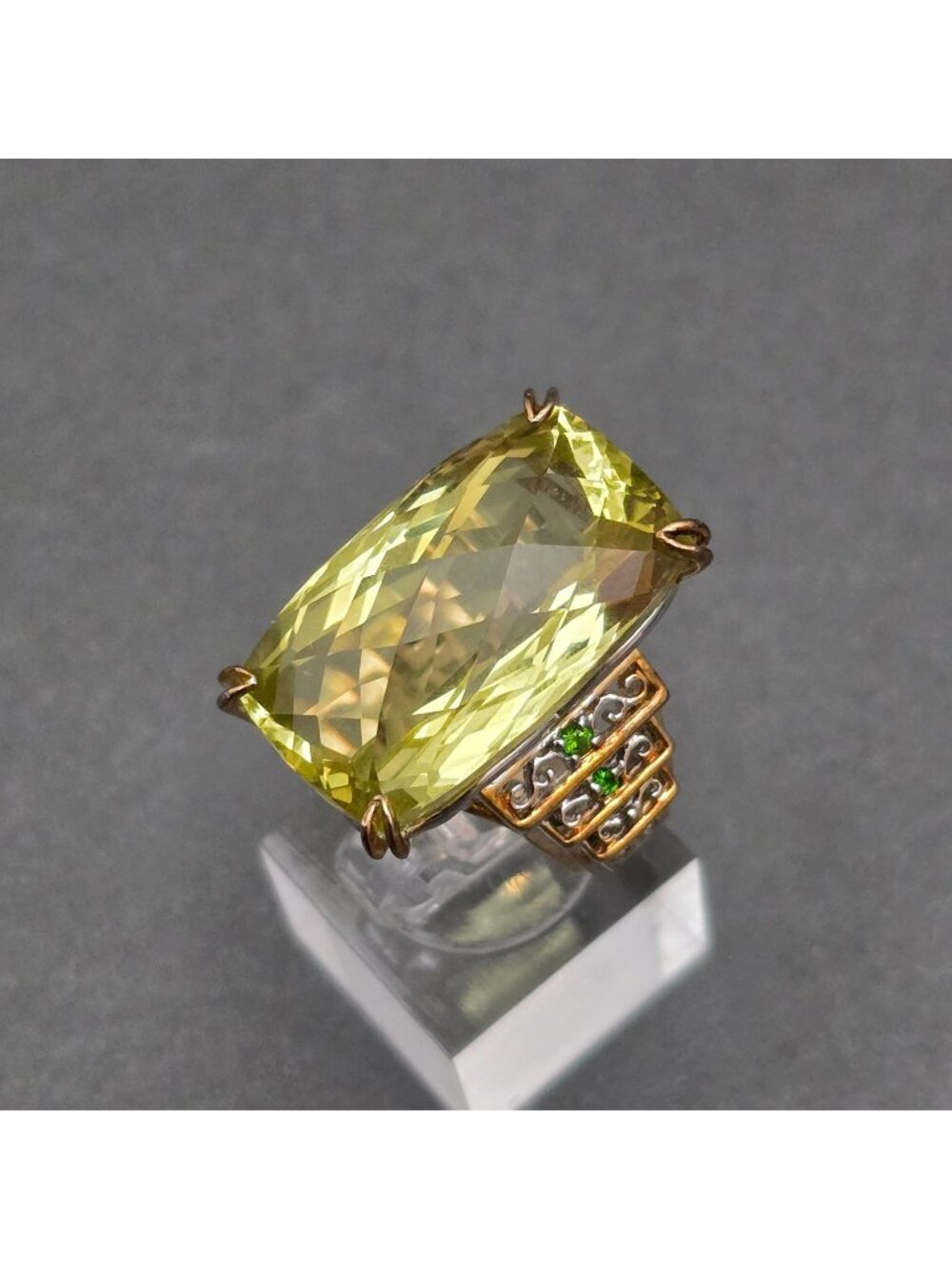 Sterling Silver Lemon Quartz Ring Ouro Verde Chrome Diopside Sz 7 Gems En Vogue